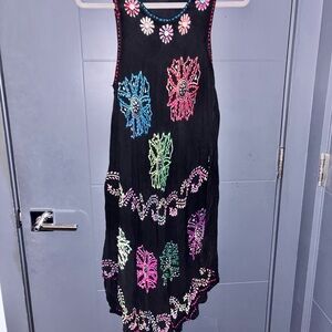 Shoreline Black Asymmetrical Dress with Colorful Embroidery